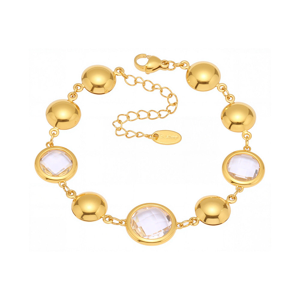 Stainless Steel Circular Cut Glass Geometric Splicing Bracelet