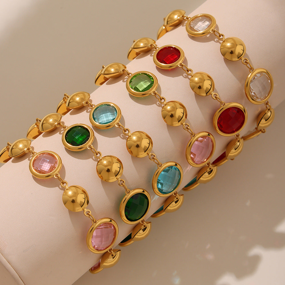 Stainless Steel Circular Cut Glass Geometric Splicing Bracelet