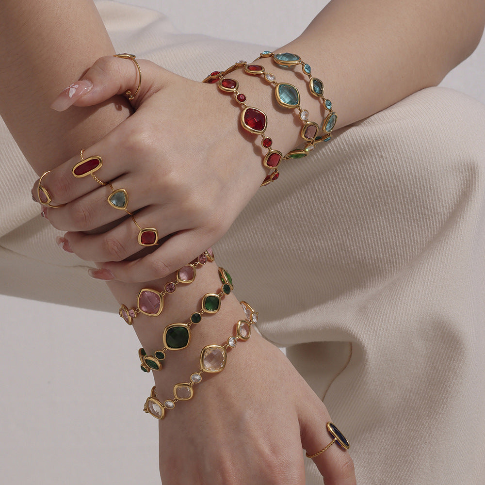 18K Gold PVD Super Flash Cut Czech Glass Bracelet