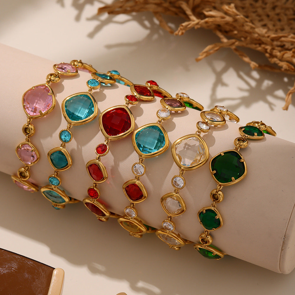 18K Gold PVD Super Flash Cut Czech Glass Bracelet