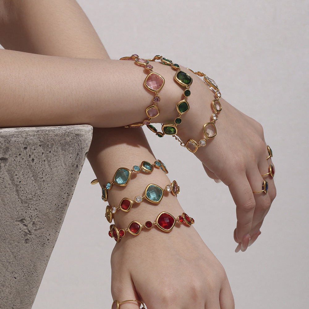 18K Gold PVD Super Flash Cut Czech Glass Bracelet