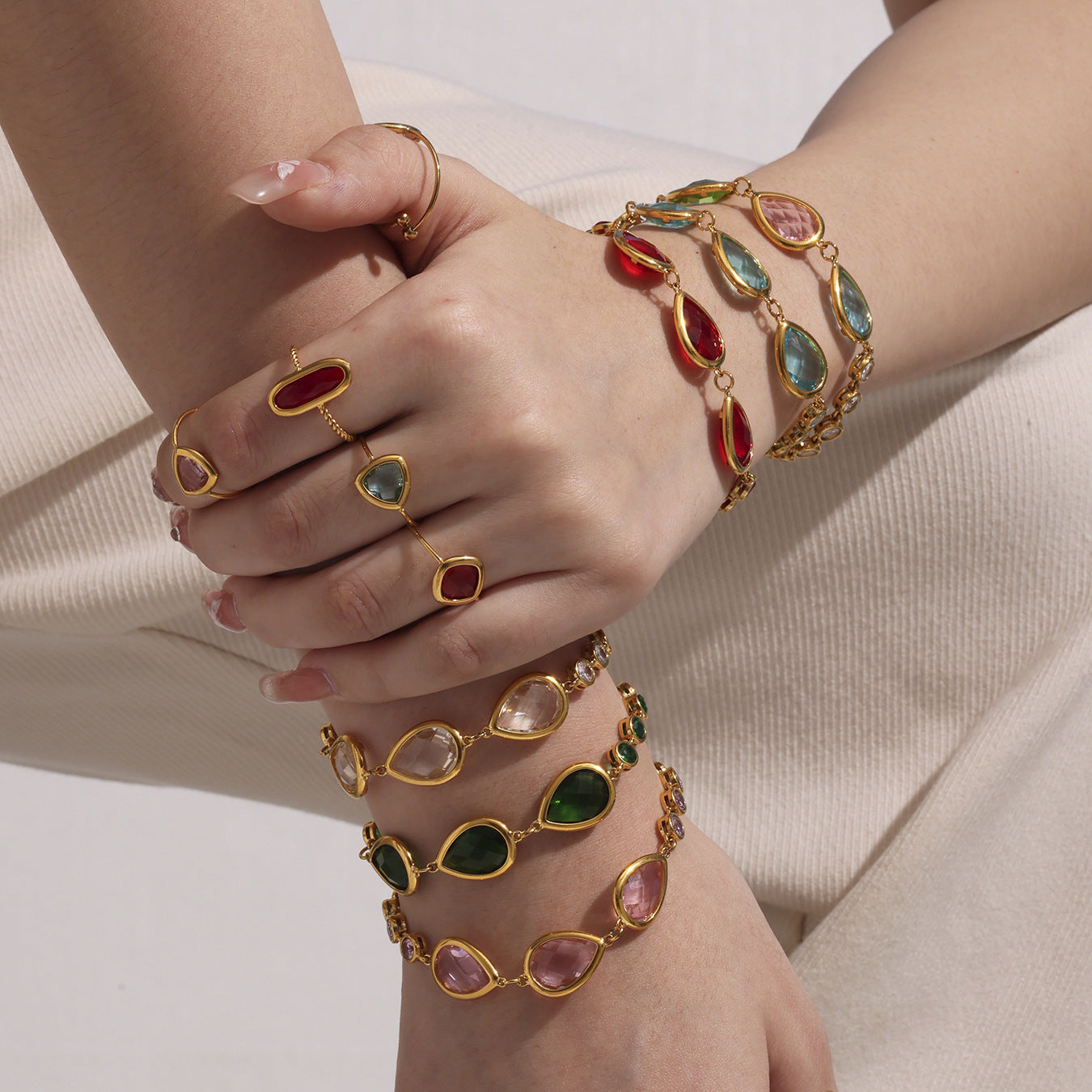 Stainless Steel Droplet Shaped Czech Glass Stone Bracelet