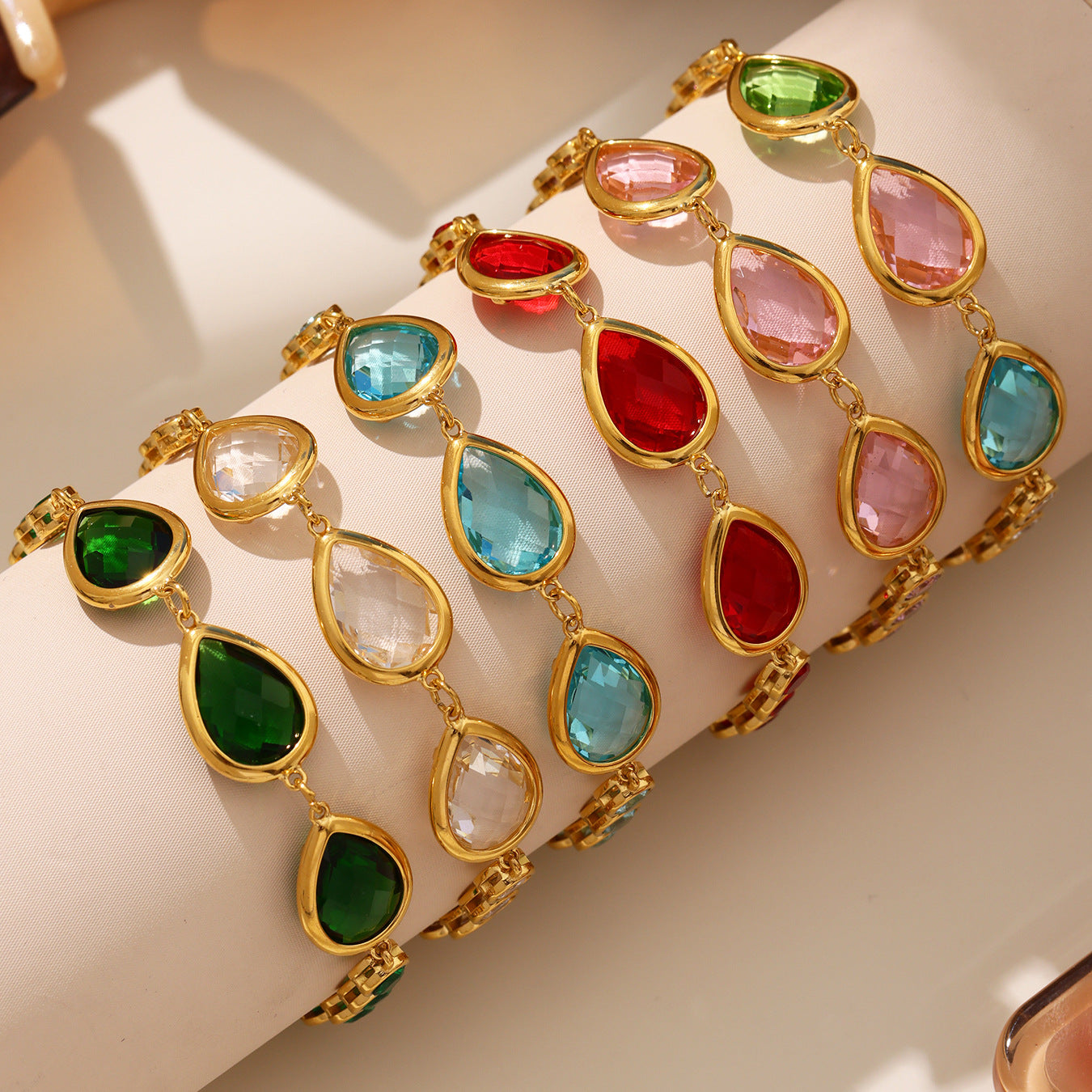Stainless Steel Droplet Shaped Czech Glass Stone Bracelet
