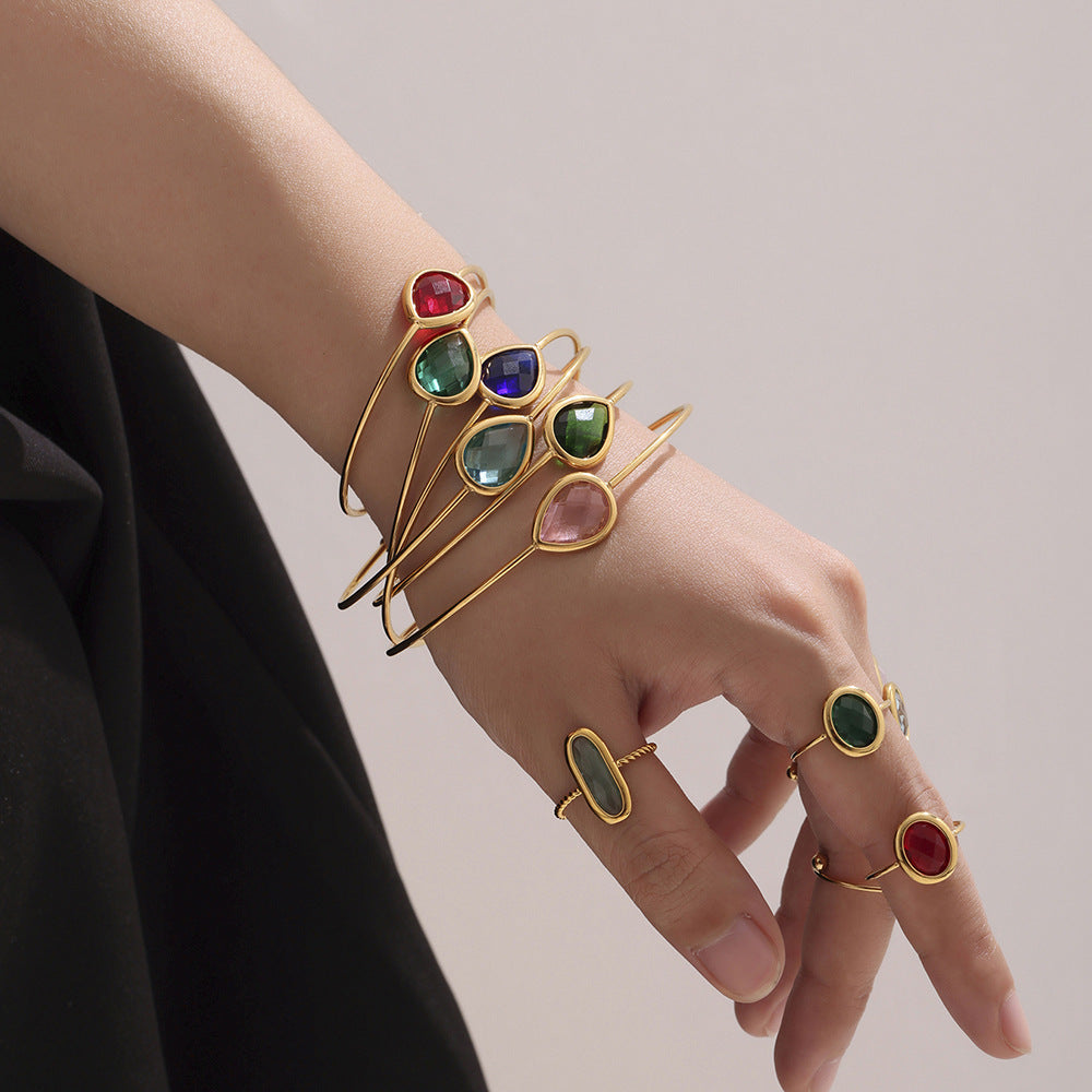 Droplet Shaped Czech Glass Stone Cuff Bracelet