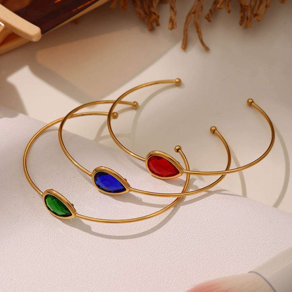 Droplet Shaped Czech Glass Stone Cuff Bracelet
