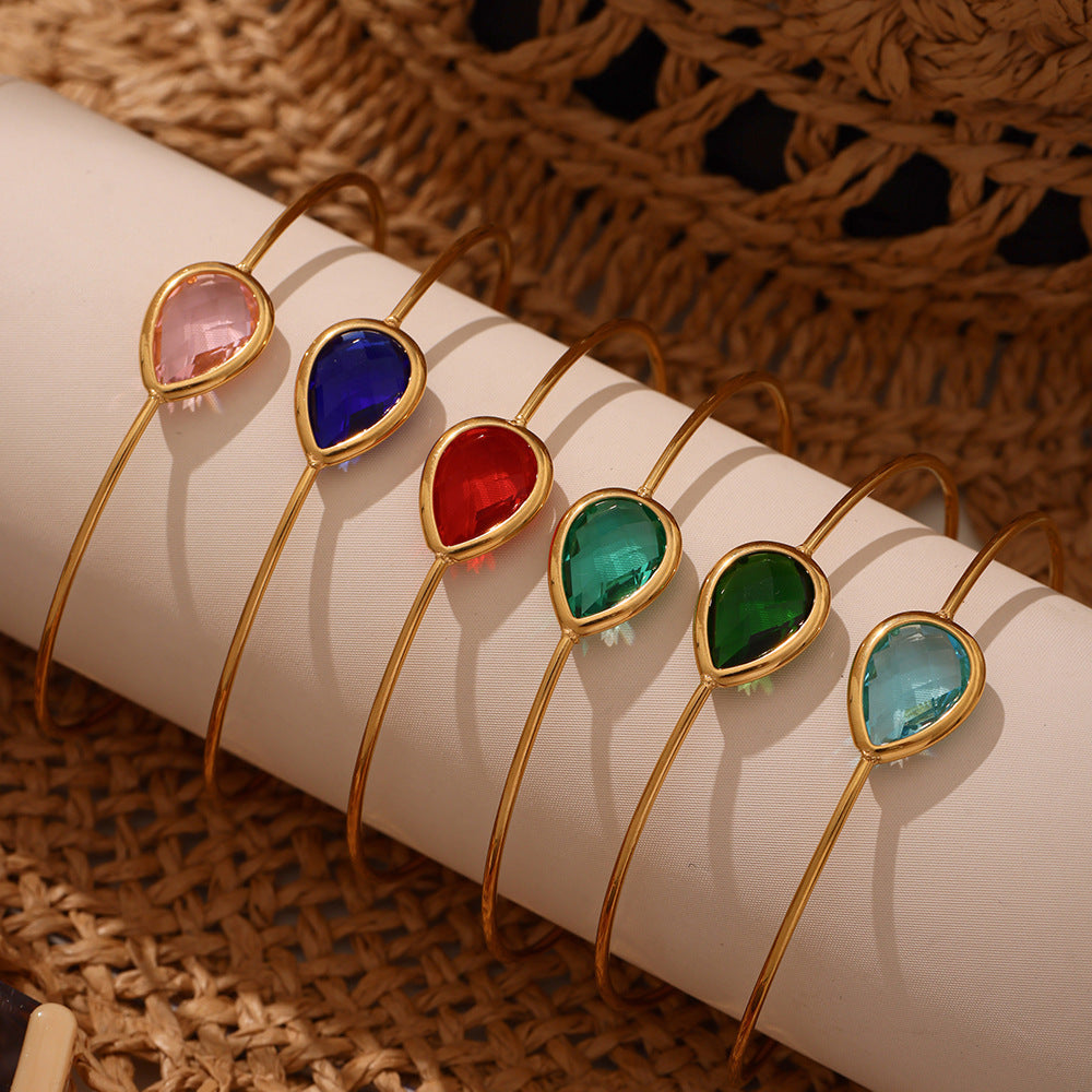 Droplet Shaped Czech Glass Stone Cuff Bracelet