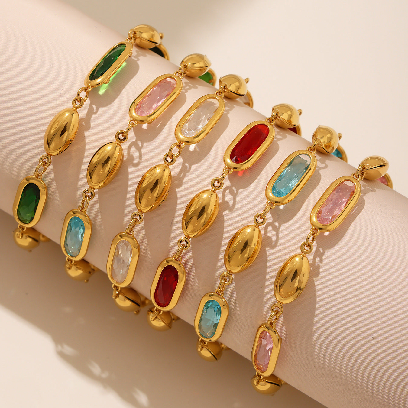 Stainless Steel Oval Cut Czech Glass Stone Bracelet
