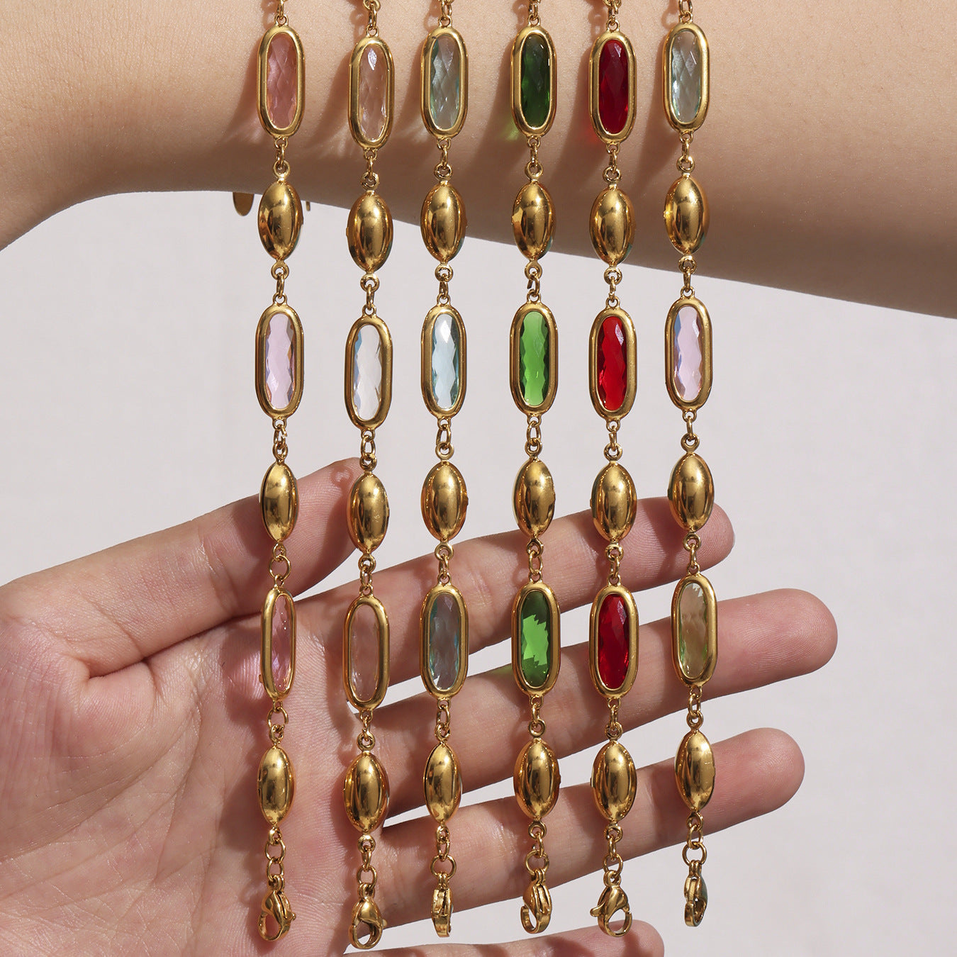 Stainless Steel Oval Cut Czech Glass Stone Bracelet