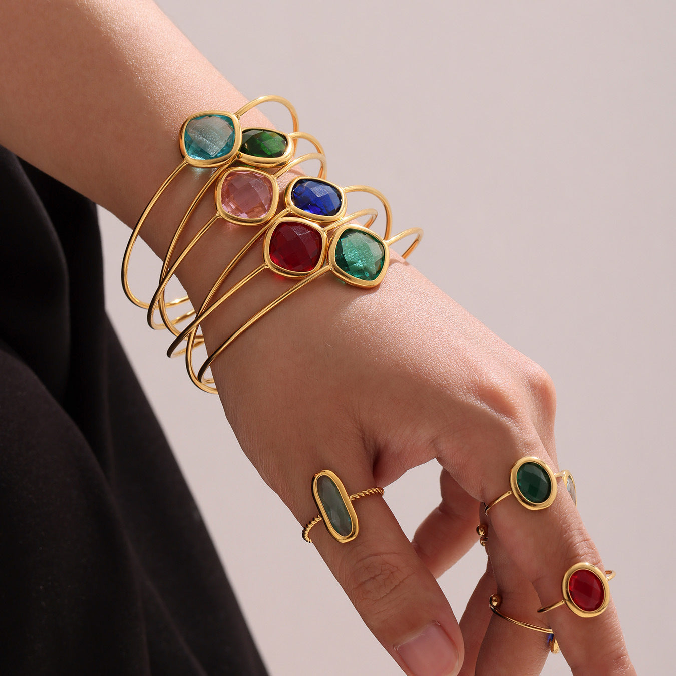 Light Luxury Square Cut Czech Glass Cuff Bracelet