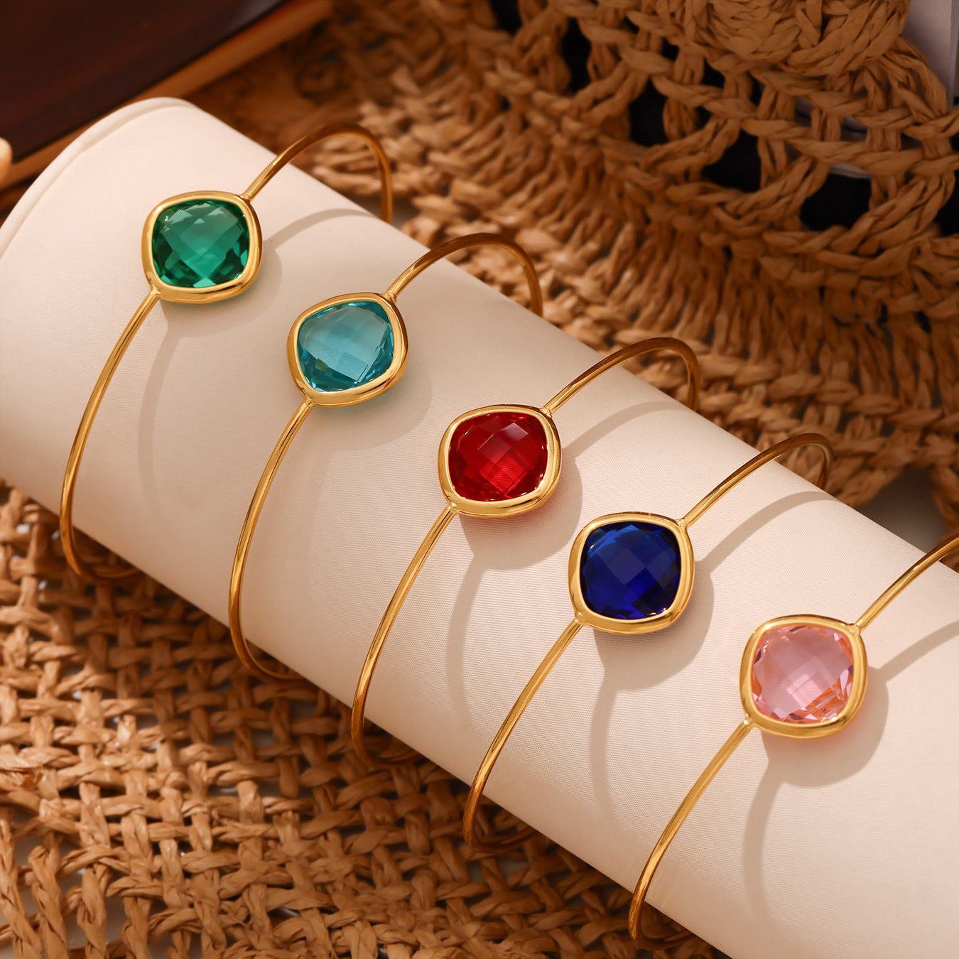 Light Luxury Square Cut Czech Glass Cuff Bracelet