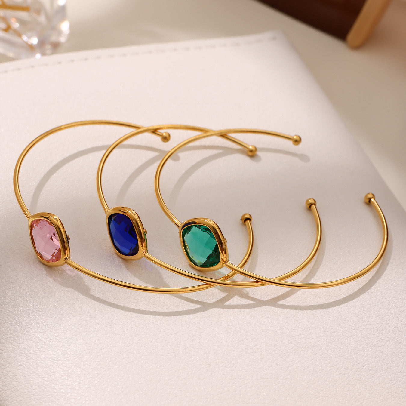 Light Luxury Square Cut Czech Glass Cuff Bracelet