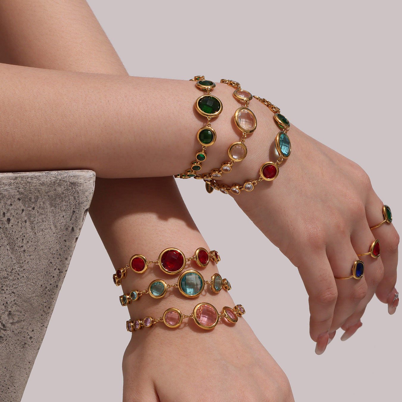 Stainless Steel 18K Gold PVD Czech Glass Bracelet