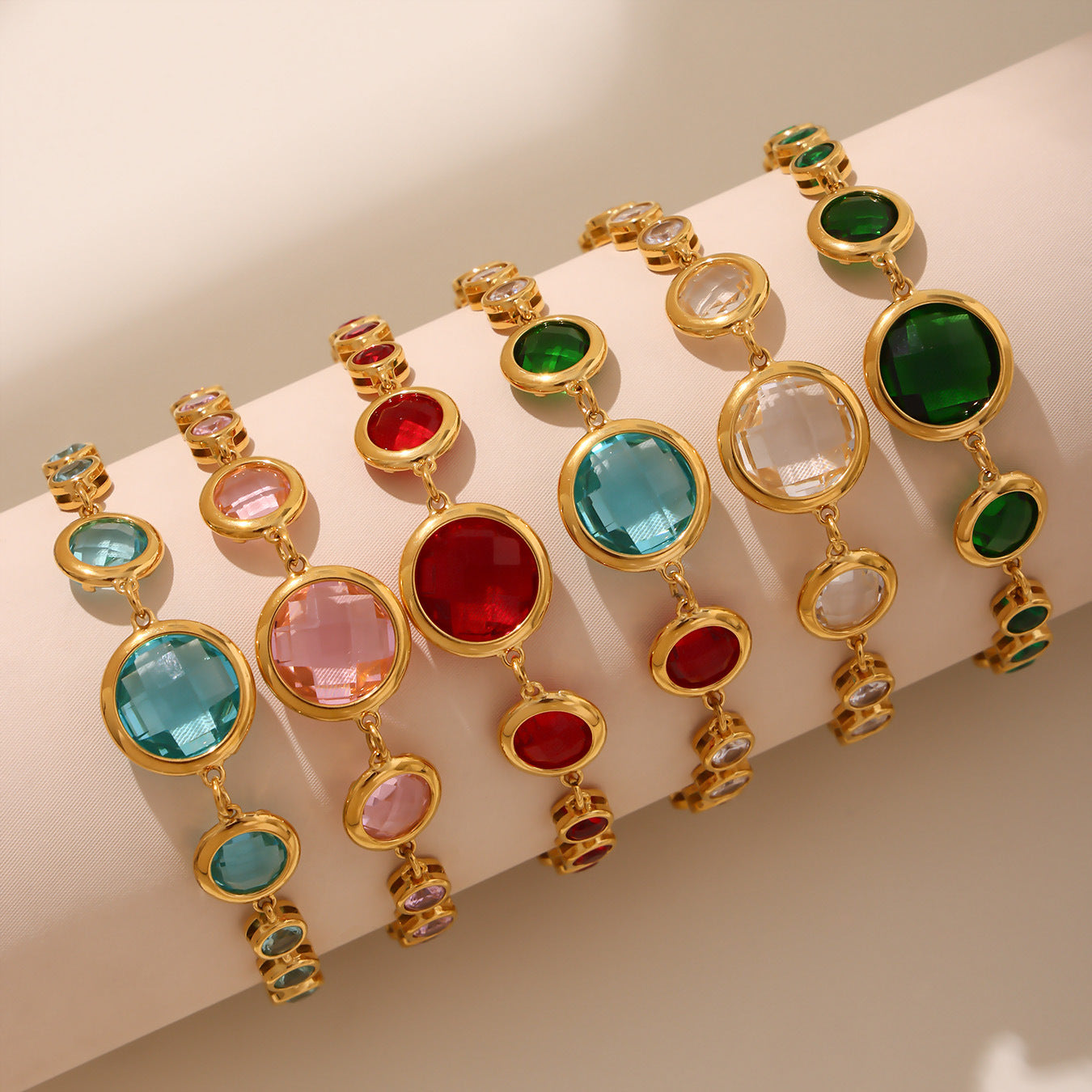 Stainless Steel 18K Gold PVD Czech Glass Bracelet
