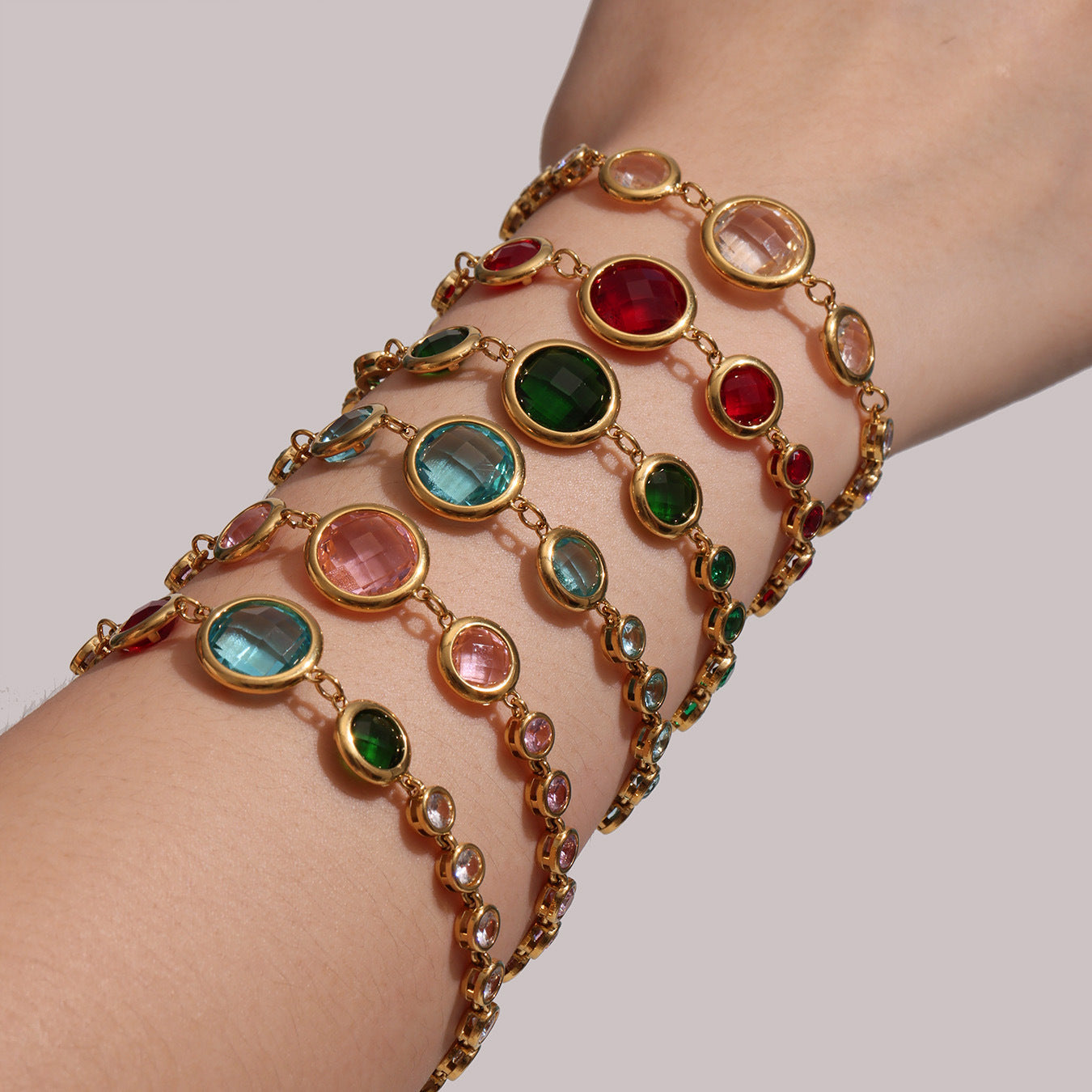Stainless Steel 18K Gold PVD Czech Glass Bracelet