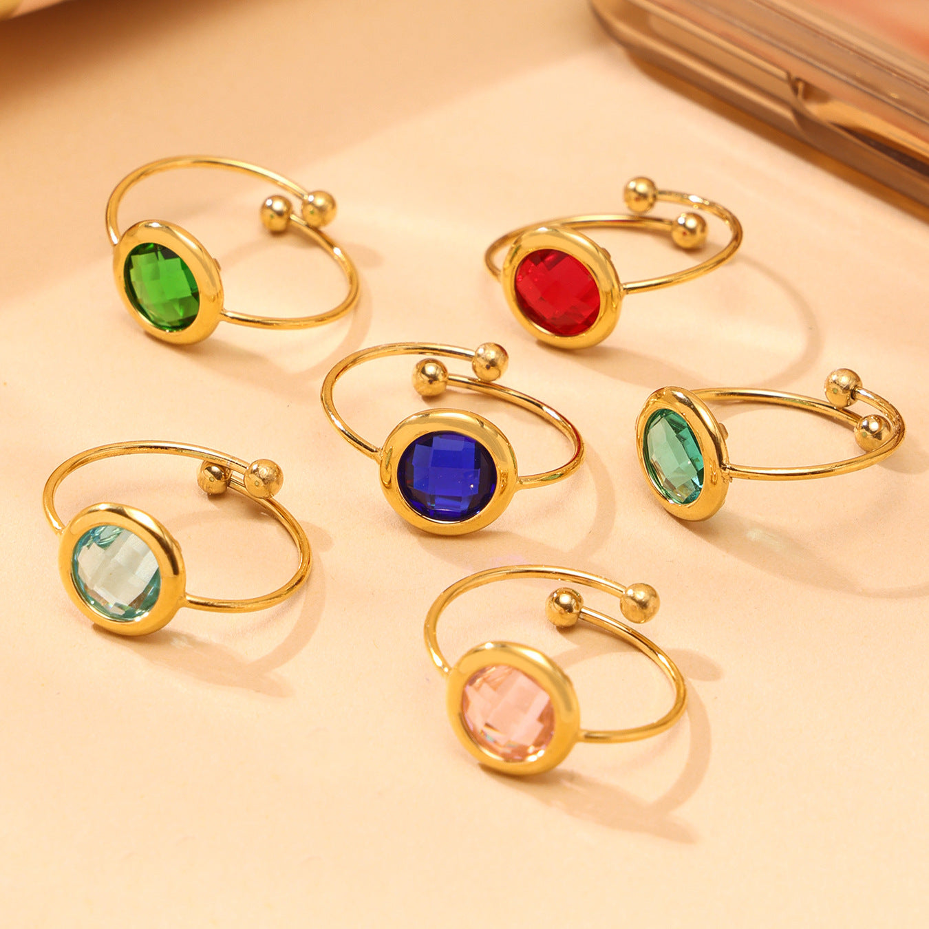 Light Luxury Crystal Round Glass Bead Ring