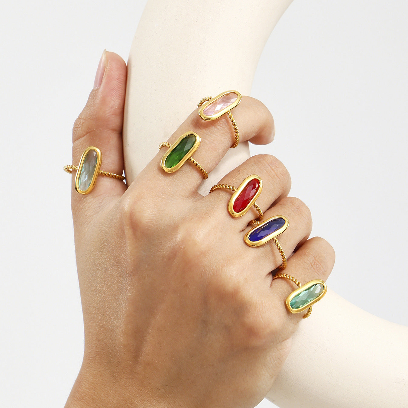 18K Gold PVD Czech Glass Threaded Steel Ball Ring