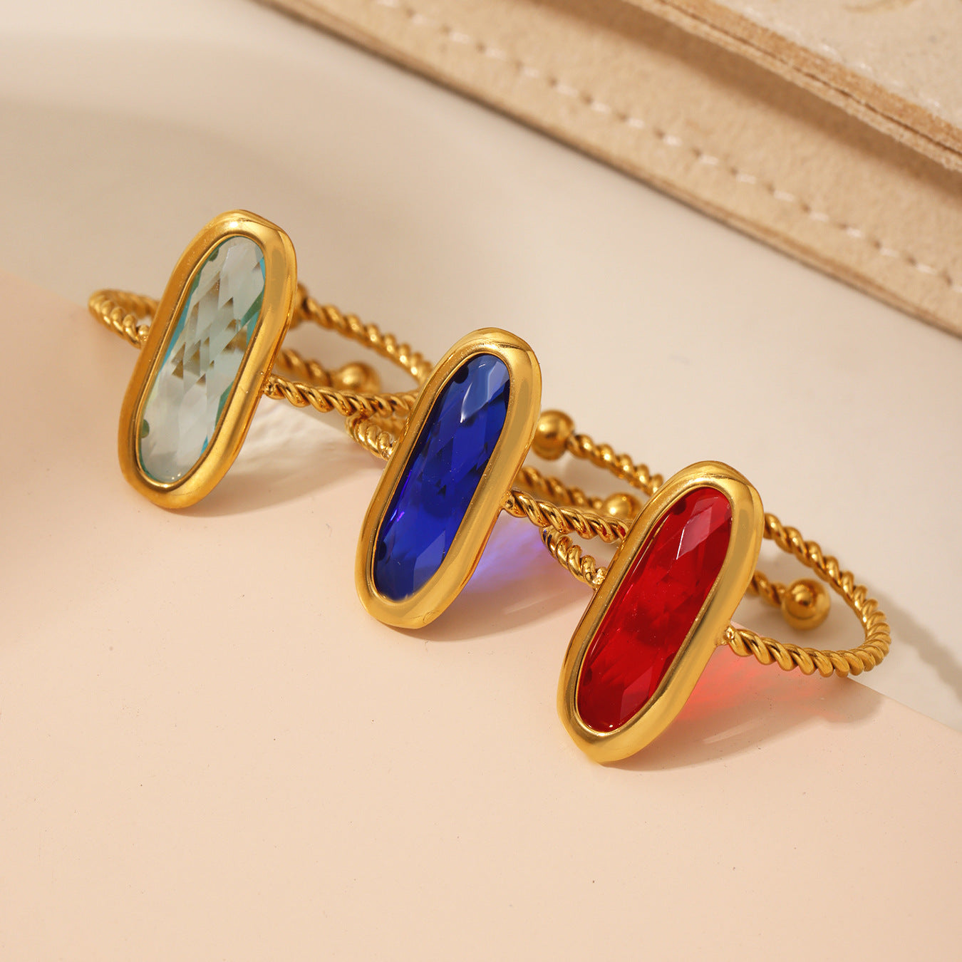 18K Gold PVD Czech Glass Threaded Steel Ball Ring