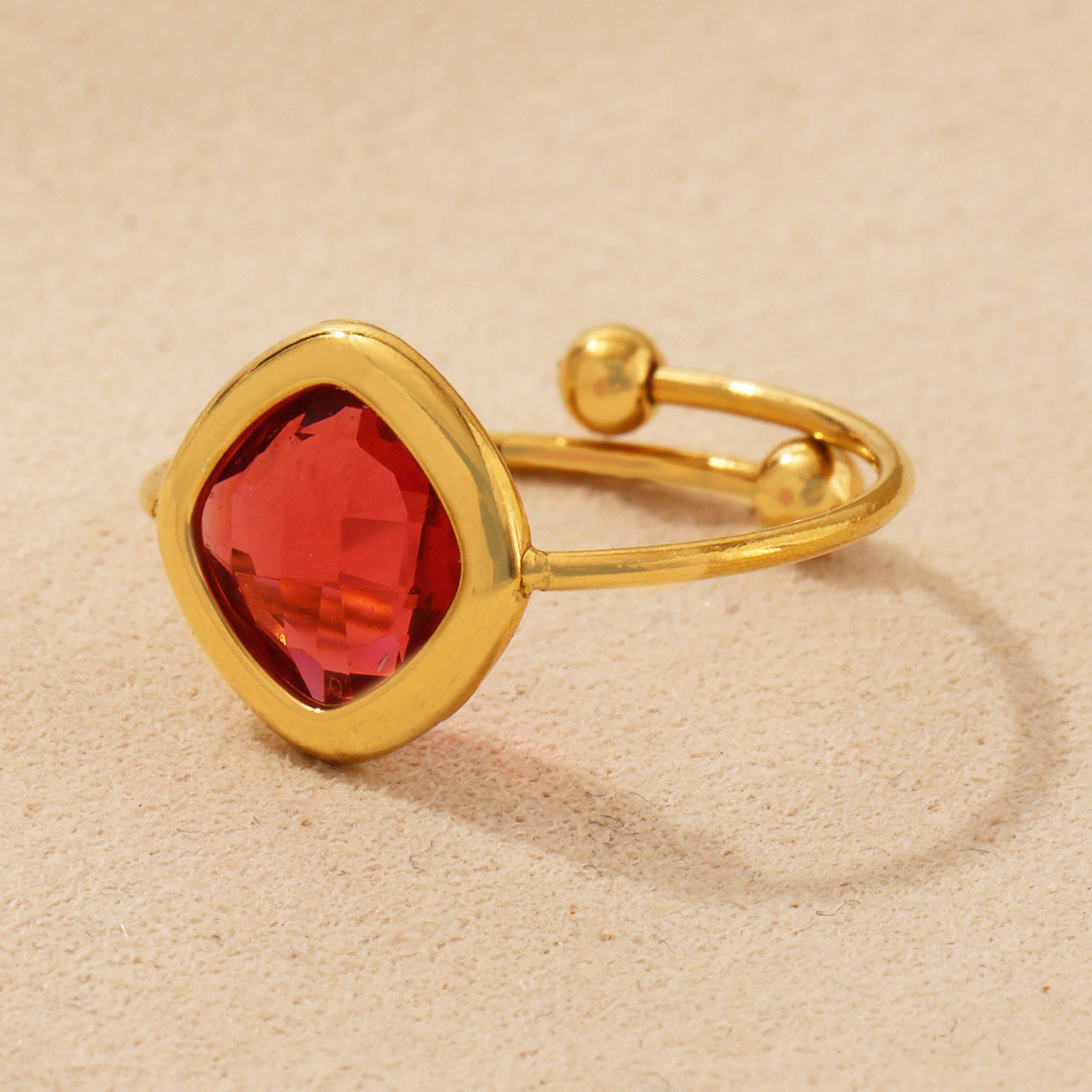 Square Cut Czech Glass Small Gold Bead Ring