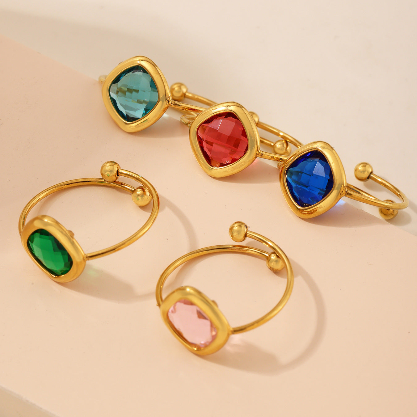 Square Cut Czech Glass Small Gold Bead Ring