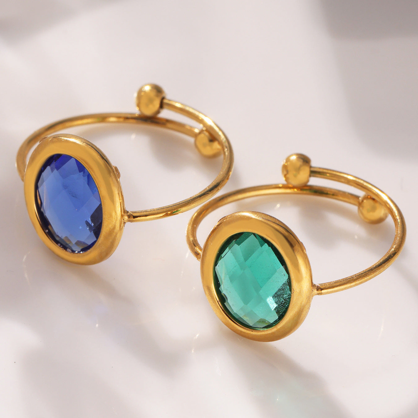 Stainless Steel 18K Gold PVD Cut Glass Steel Ball Ring
