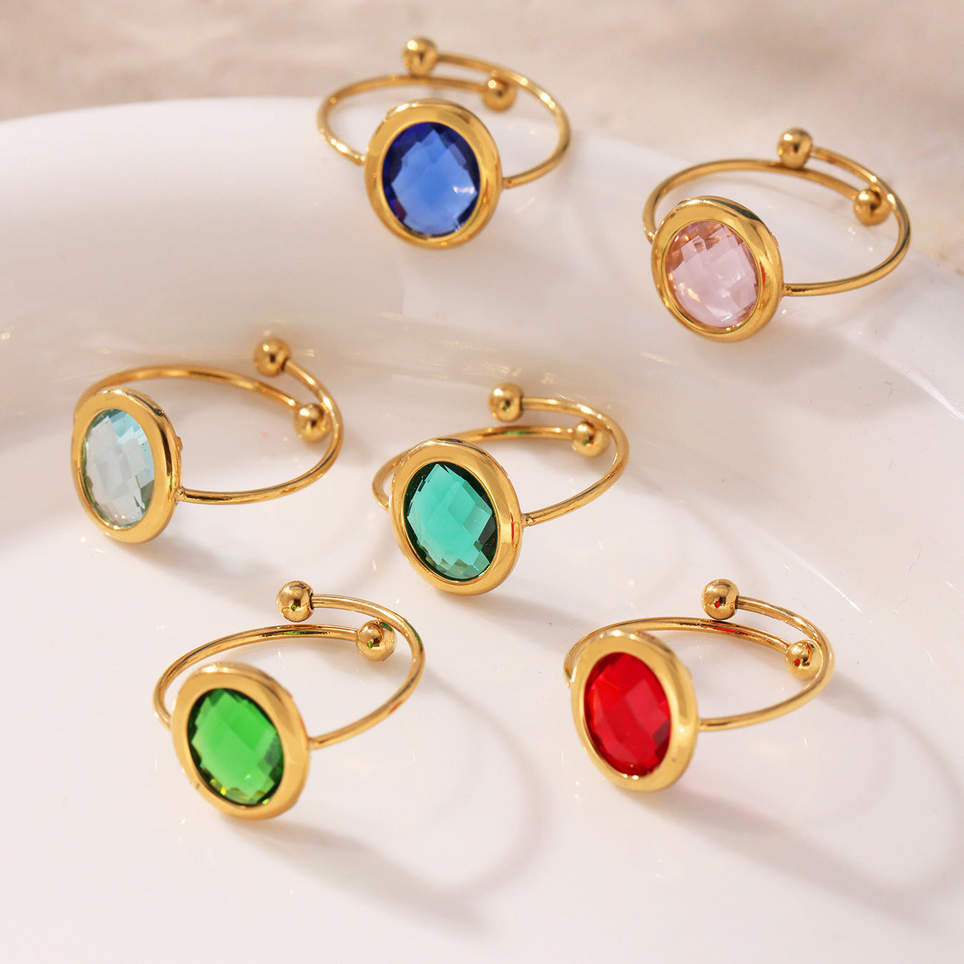 Stainless Steel 18K Gold PVD Cut Glass Steel Ball Ring