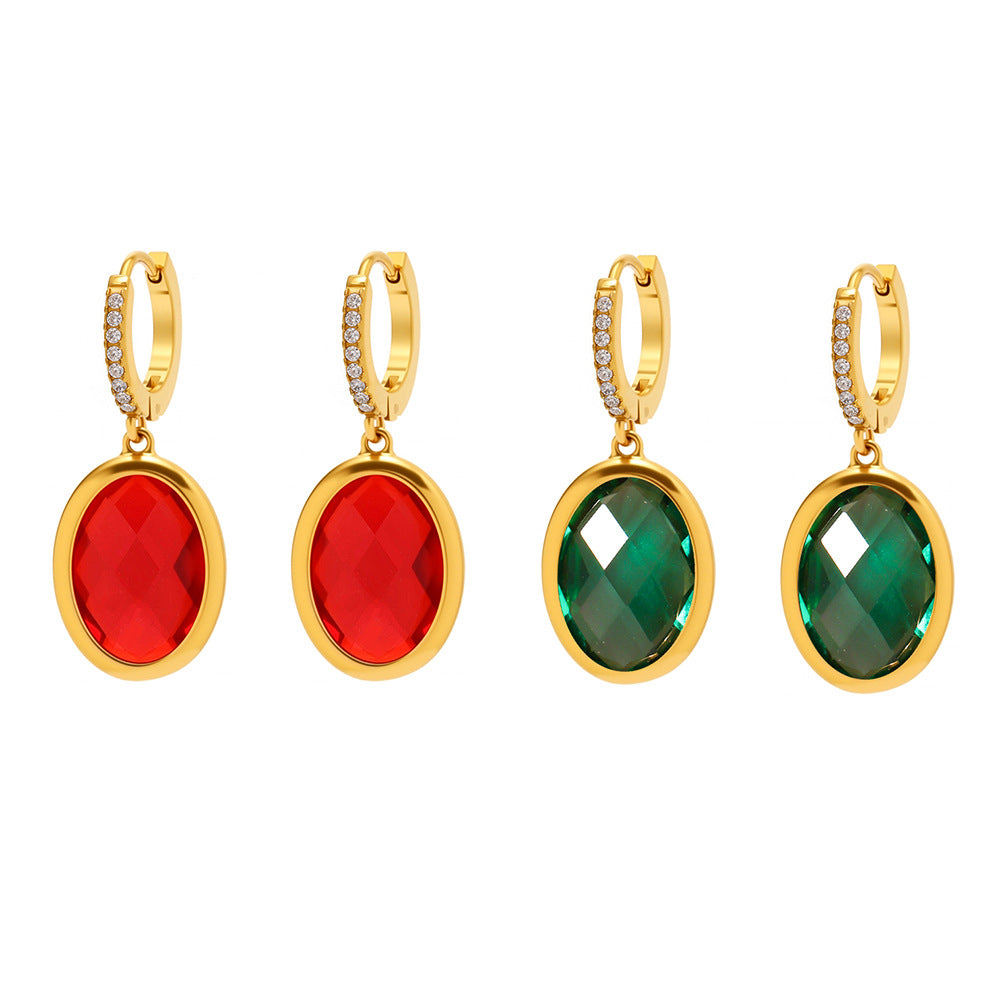 Cut Oval Czech Glass Full Diamond Huggie Earrings