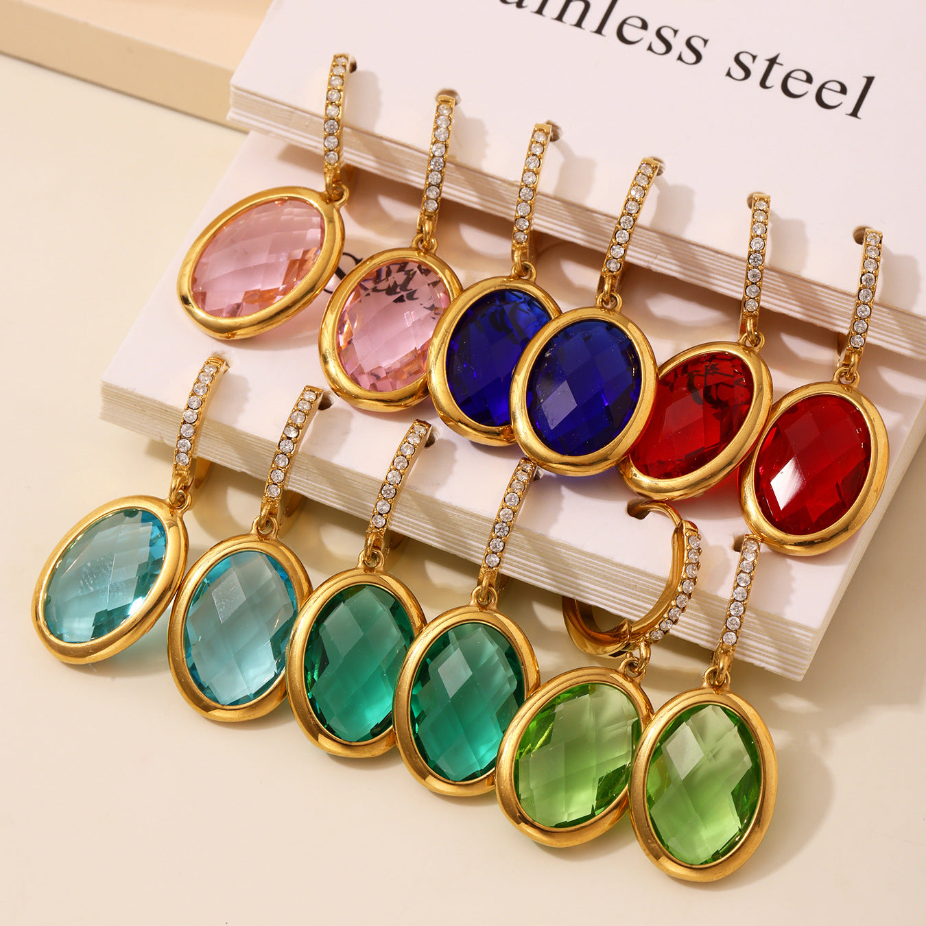 Cut Oval Czech Glass Full Diamond Huggie Earrings