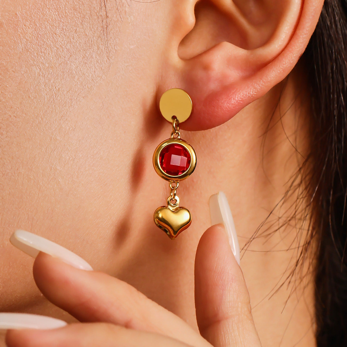 Stainless Steel Czech Glass Heart Tassel Earrings