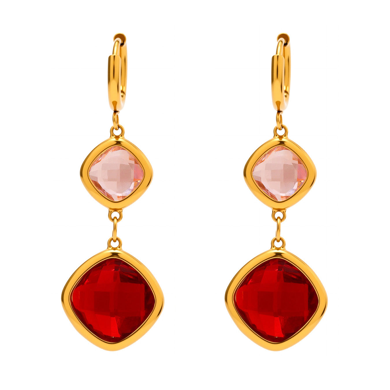 18K Gold PVD Transparent Czech Glass Huggie Earrings