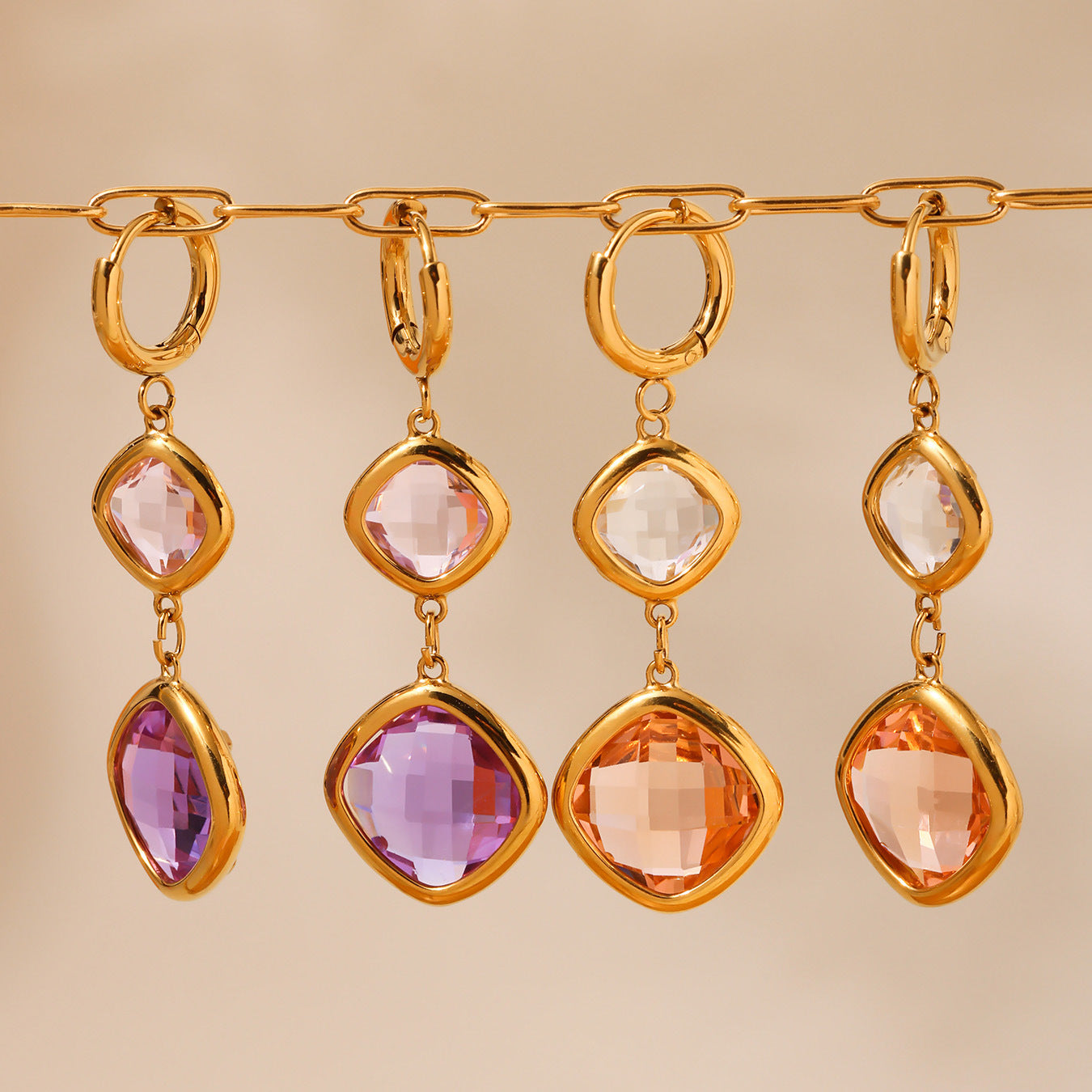 18K Gold PVD Transparent Czech Glass Huggie Earrings