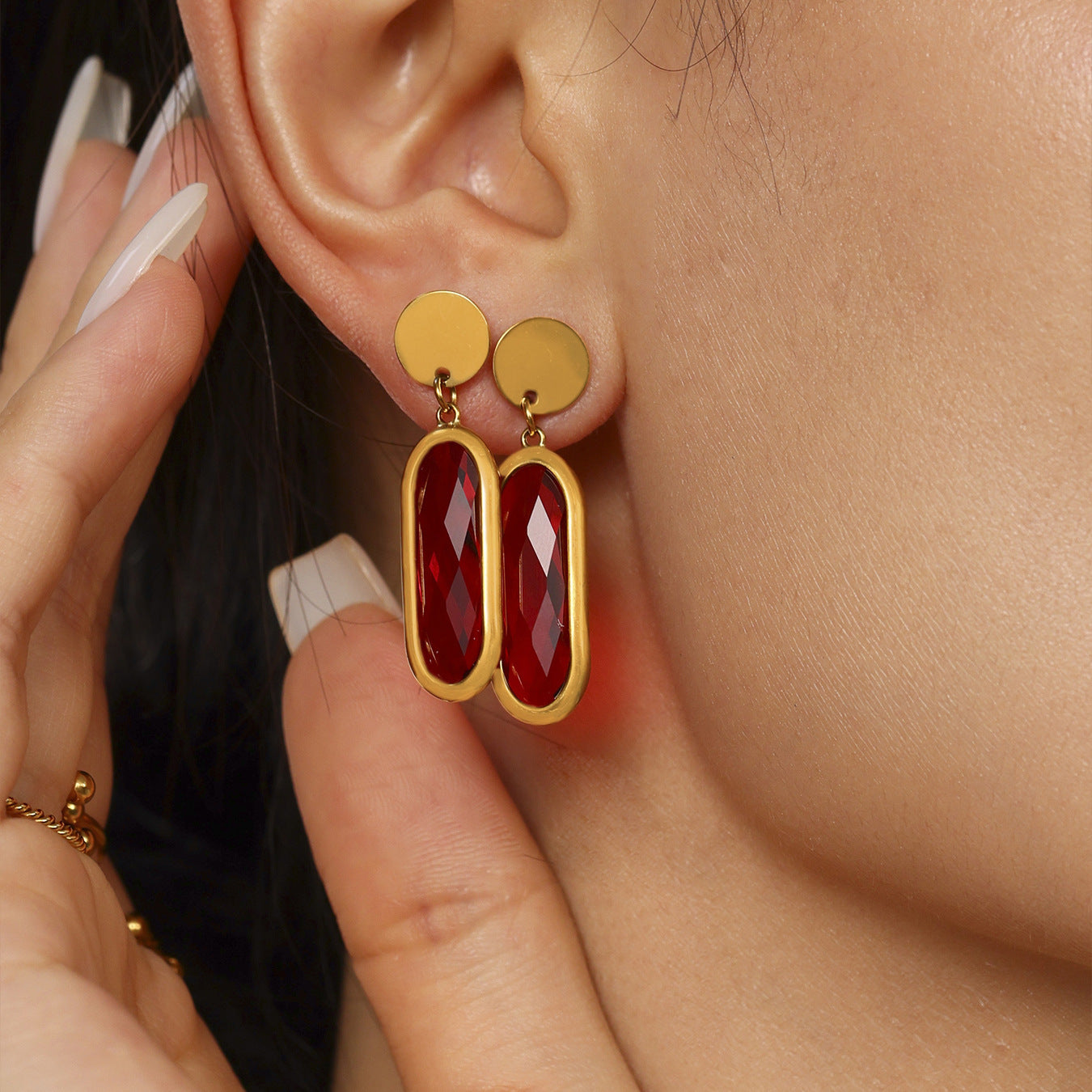 18K Gold PVD Disc Cut Glass Stud Earrings