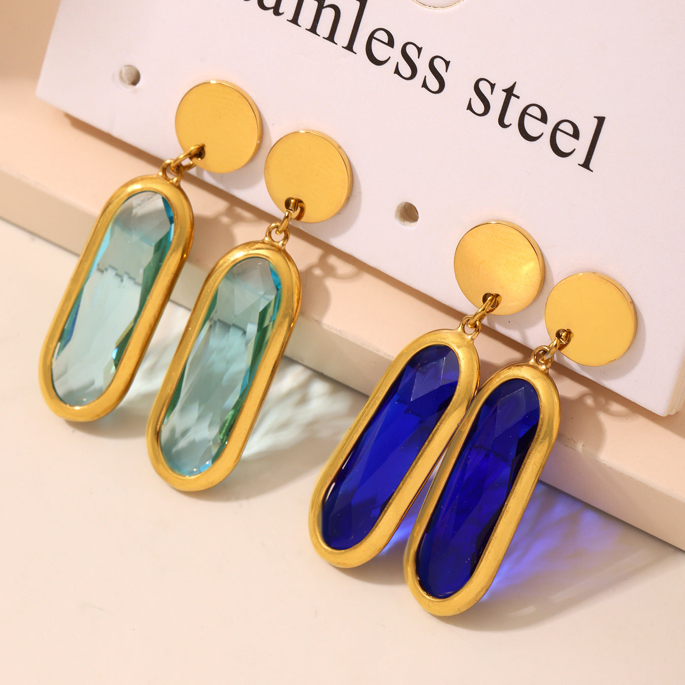 18K Gold PVD Disc Cut Glass Stud Earrings