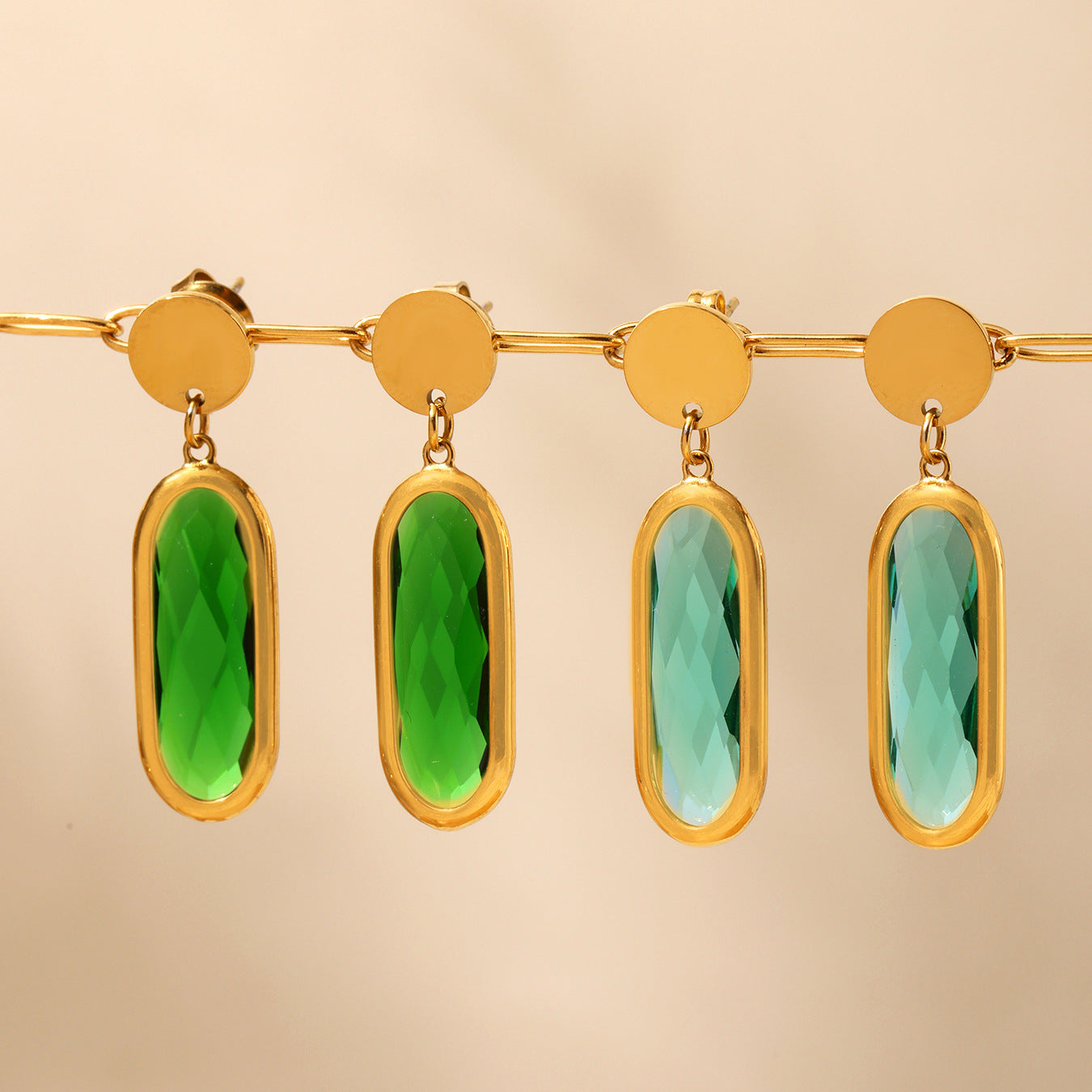 18K Gold PVD Disc Cut Glass Stud Earrings