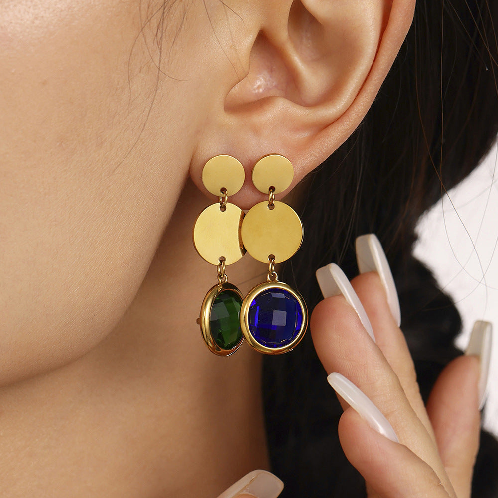 18K Gold PVD Cut Glass Circular Tassel Earrings