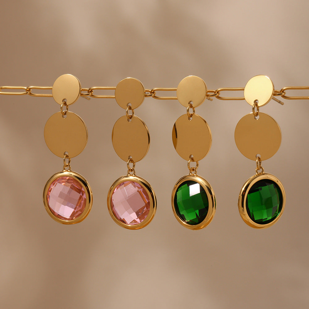 18K Gold PVD Cut Glass Circular Tassel Earrings