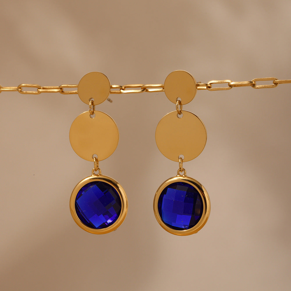18K Gold PVD Cut Glass Circular Tassel Earrings