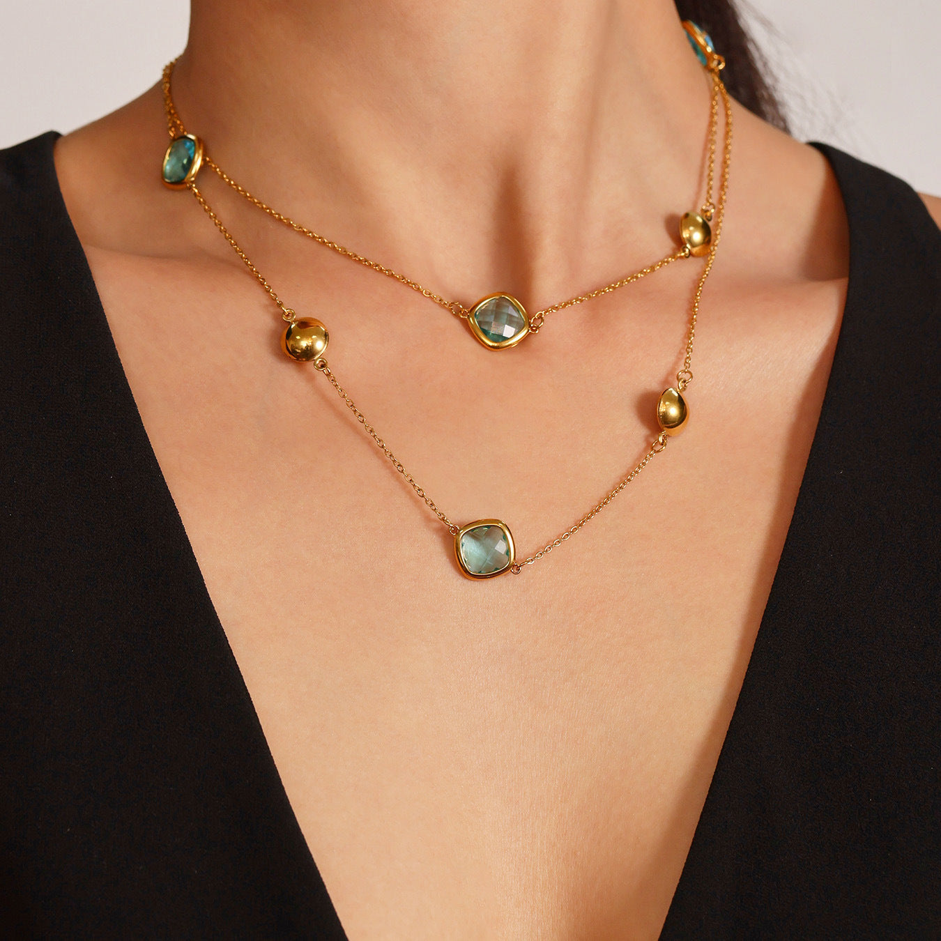 18K Gold PVD Super Flash Czech Glass Long Necklace