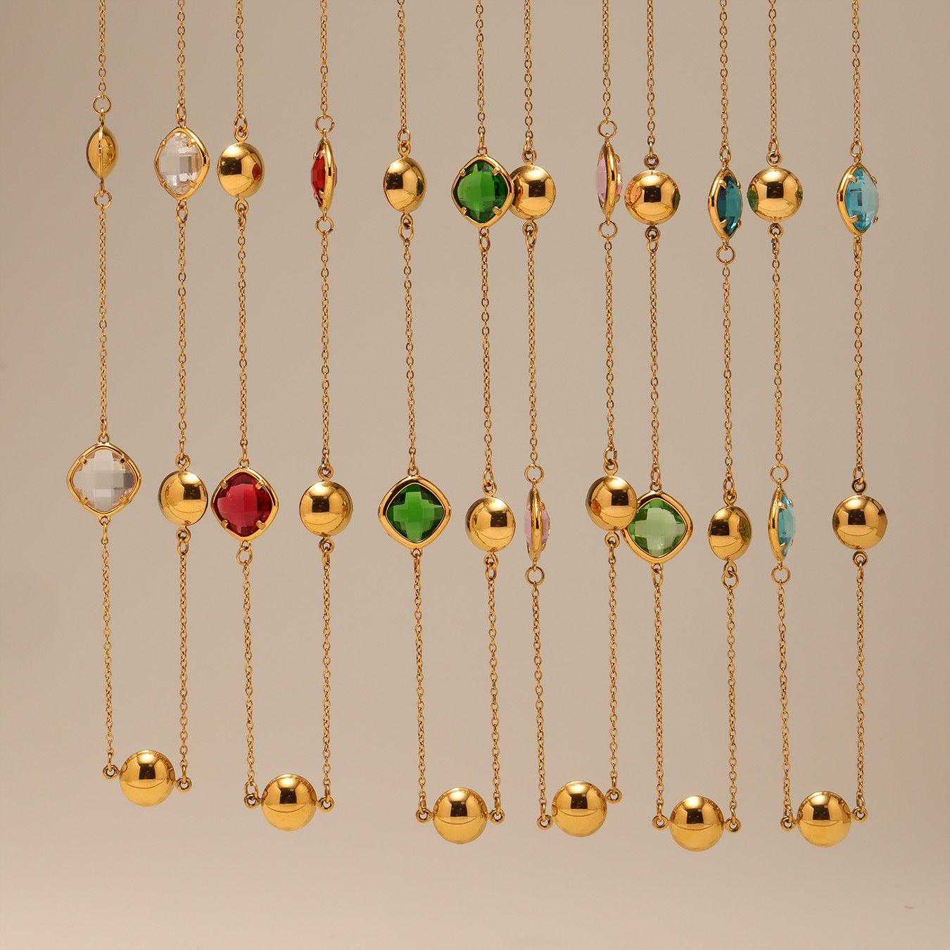18K Gold PVD Super Flash Czech Glass Long Necklace