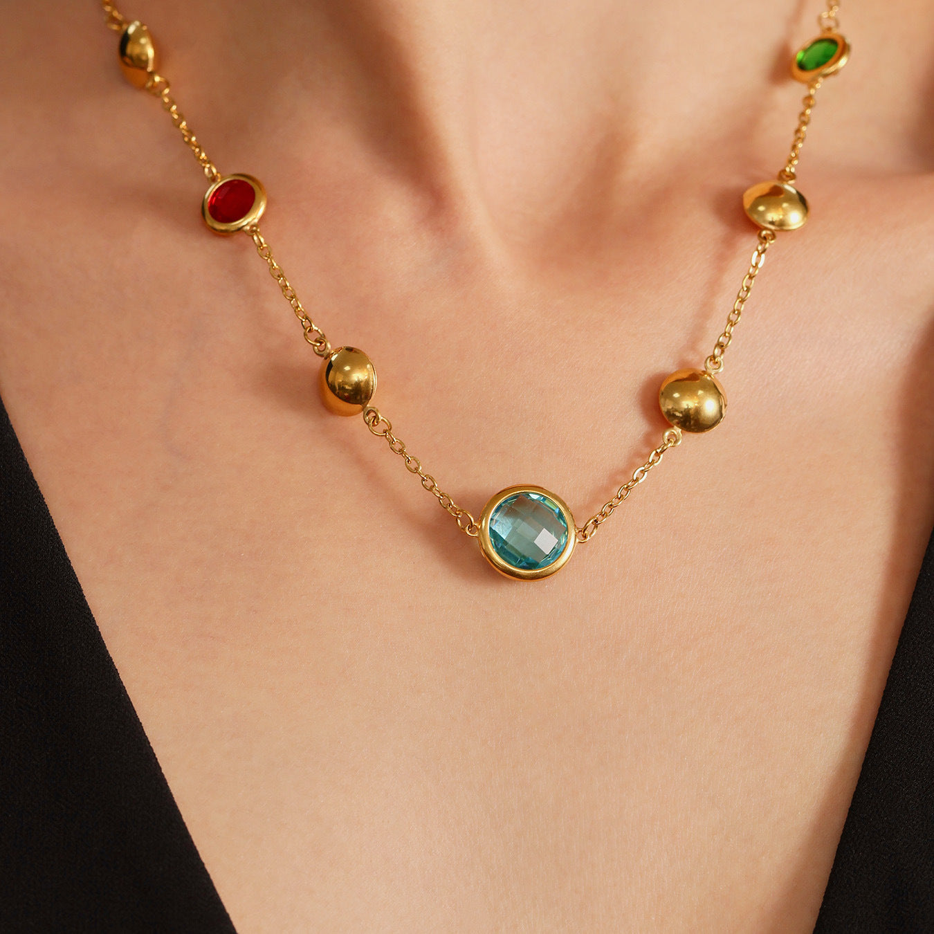 Stainless Steel Super Flash Cut Glass Necklace