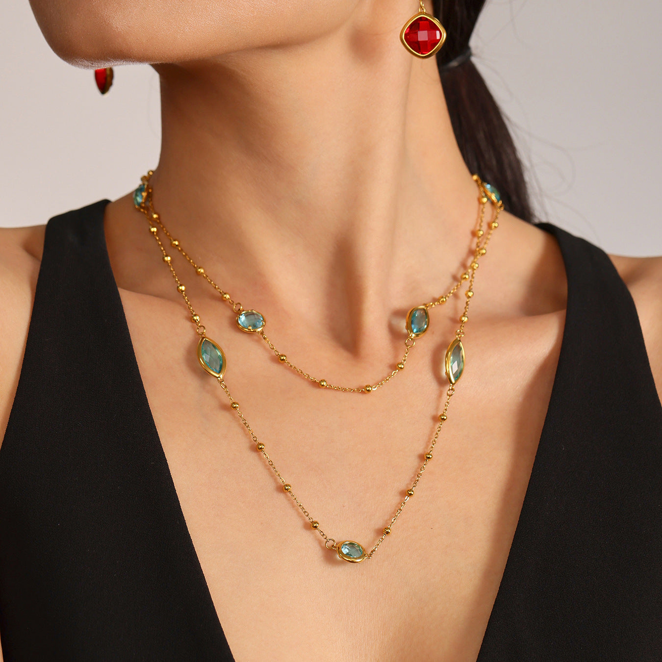 Transparent Cut Glass Small Steel Ball Long Necklace