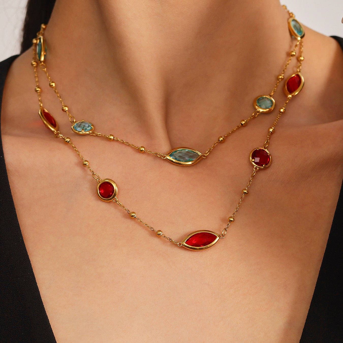 18K Gold PVD Cut Glass Small Steel Ball Necklace