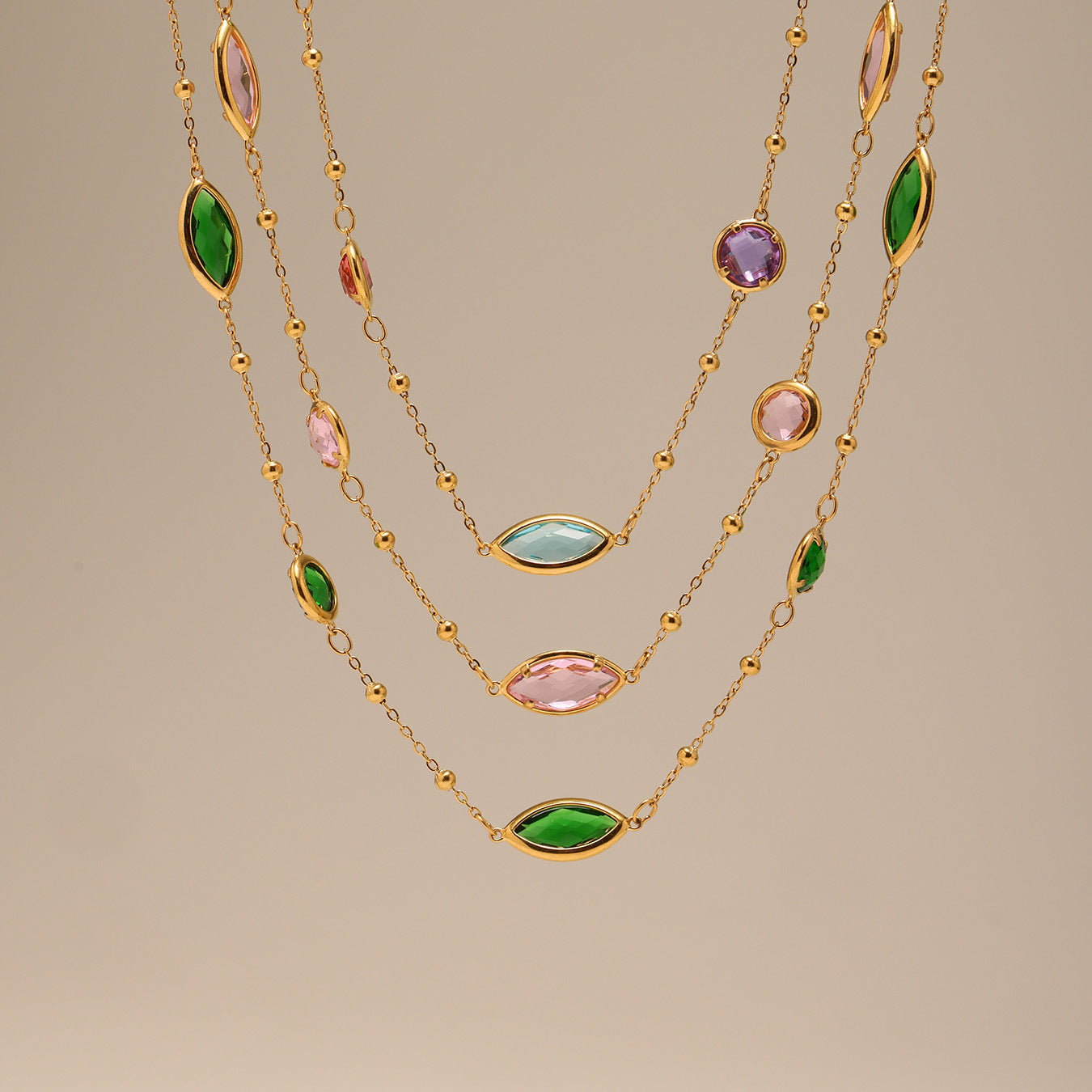 18K Gold PVD Cut Glass Small Steel Ball Necklace