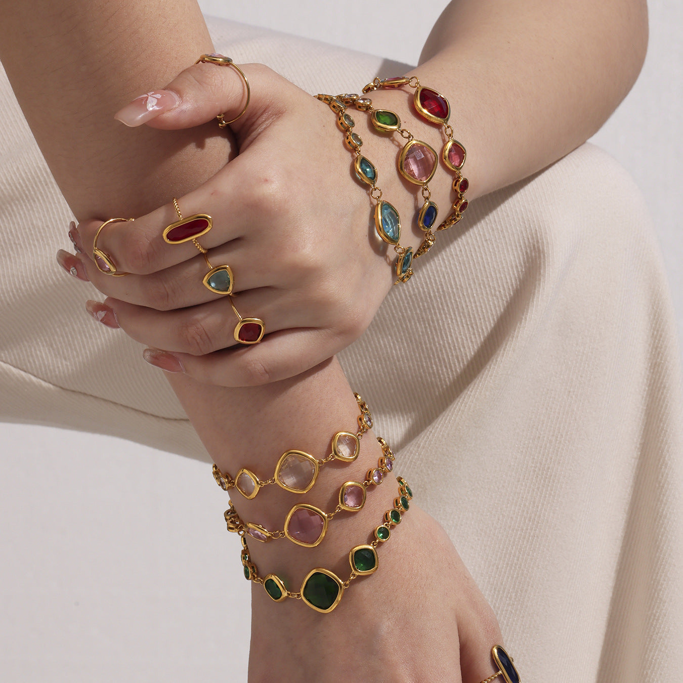 Transparent Cut Czech Square Glass Stone Bracelet