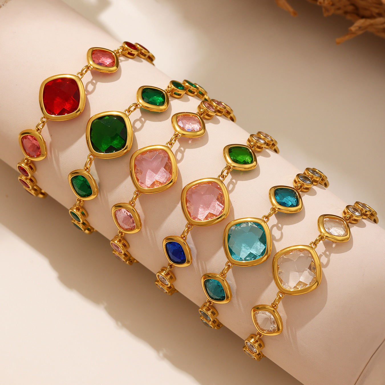 Transparent Cut Czech Square Glass Stone Bracelet