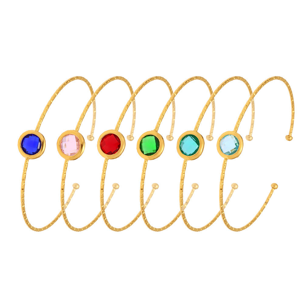 Stainless Steel Circular Cut Czech Glass Stone Cuff Bracelet