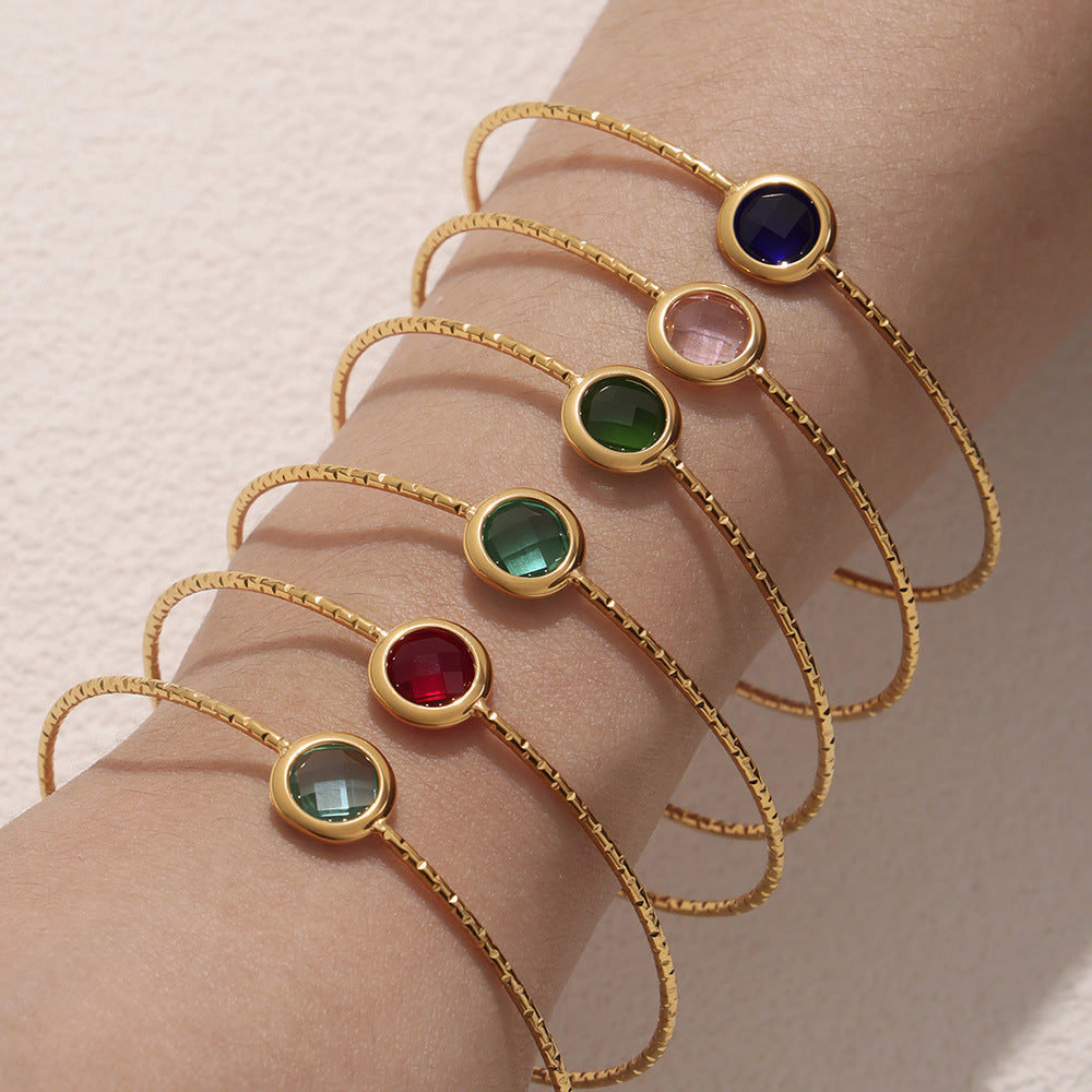 Stainless Steel Circular Cut Czech Glass Stone Cuff Bracelet