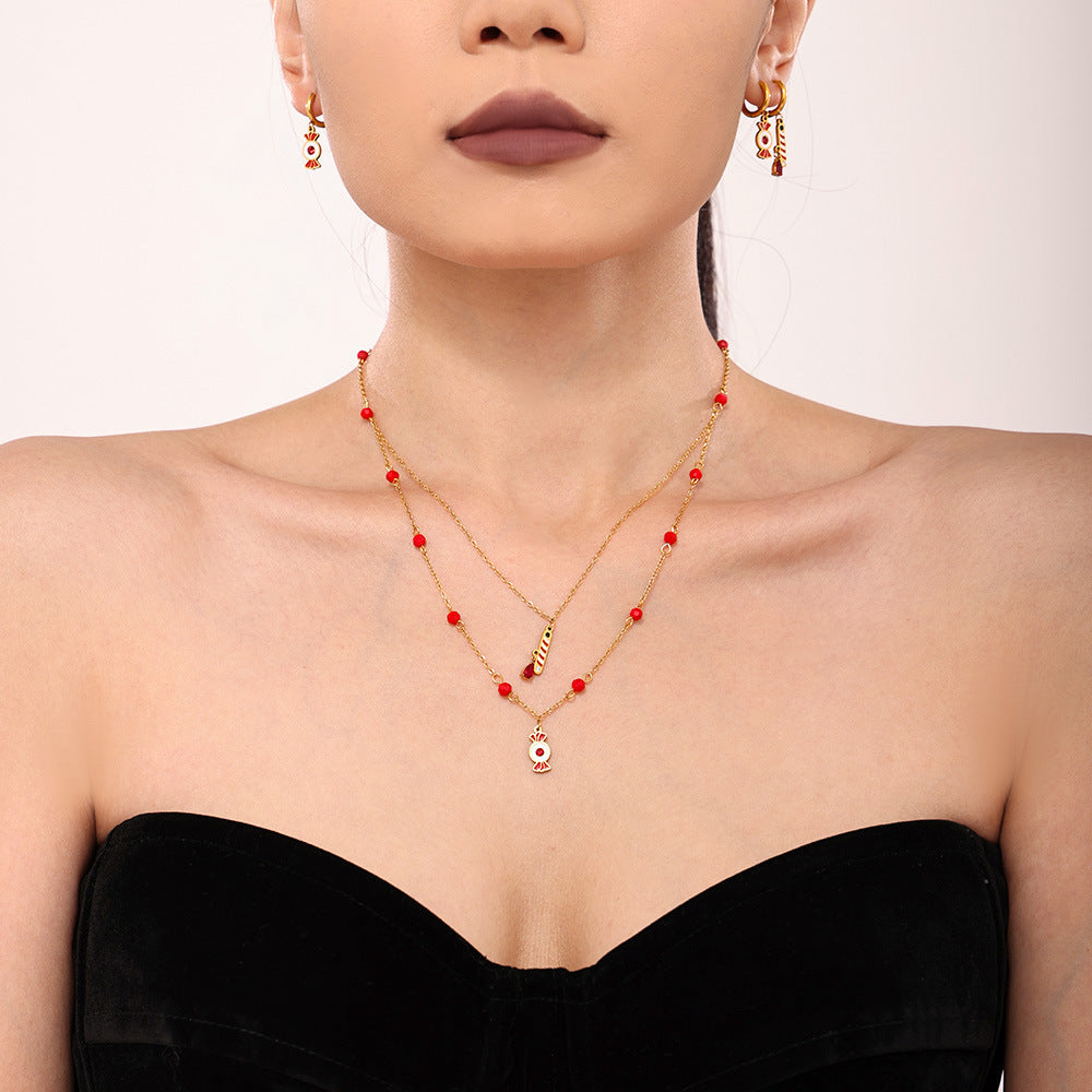 Stainless Steel Candy Gift Necklace Bracelet Earrings Jewelry Suit