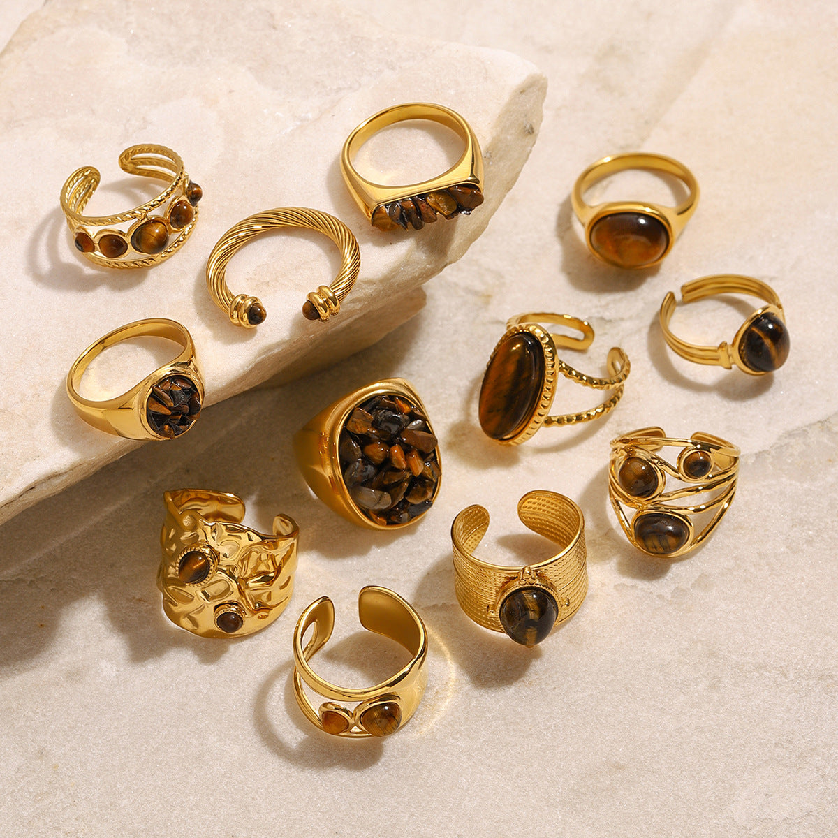 Stainless Steel Tiger's Eye Necklace Bracelet Ring Earrings Jewelry Suit