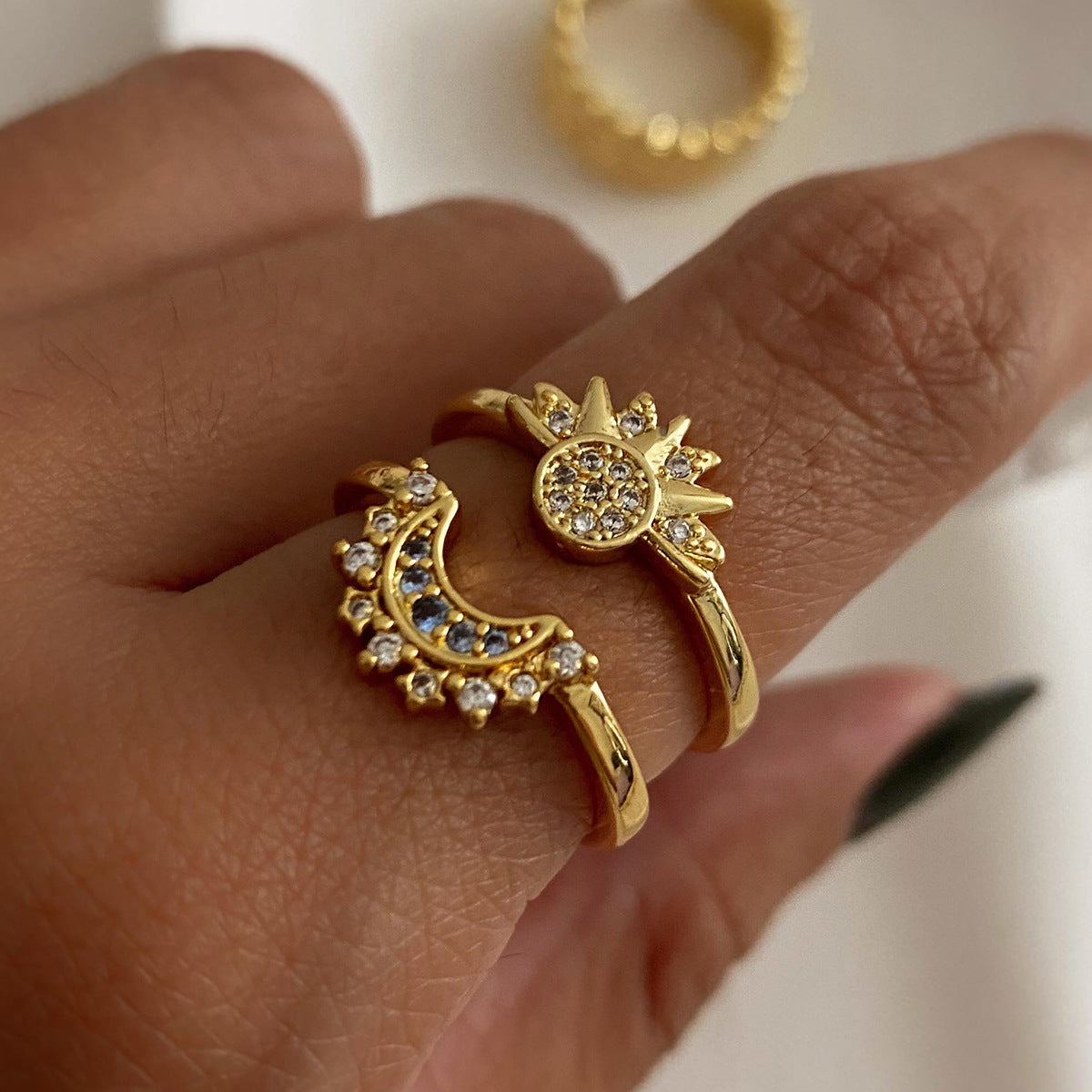 Stainless Steel Moon Cubic Zirconia Stacking Ring