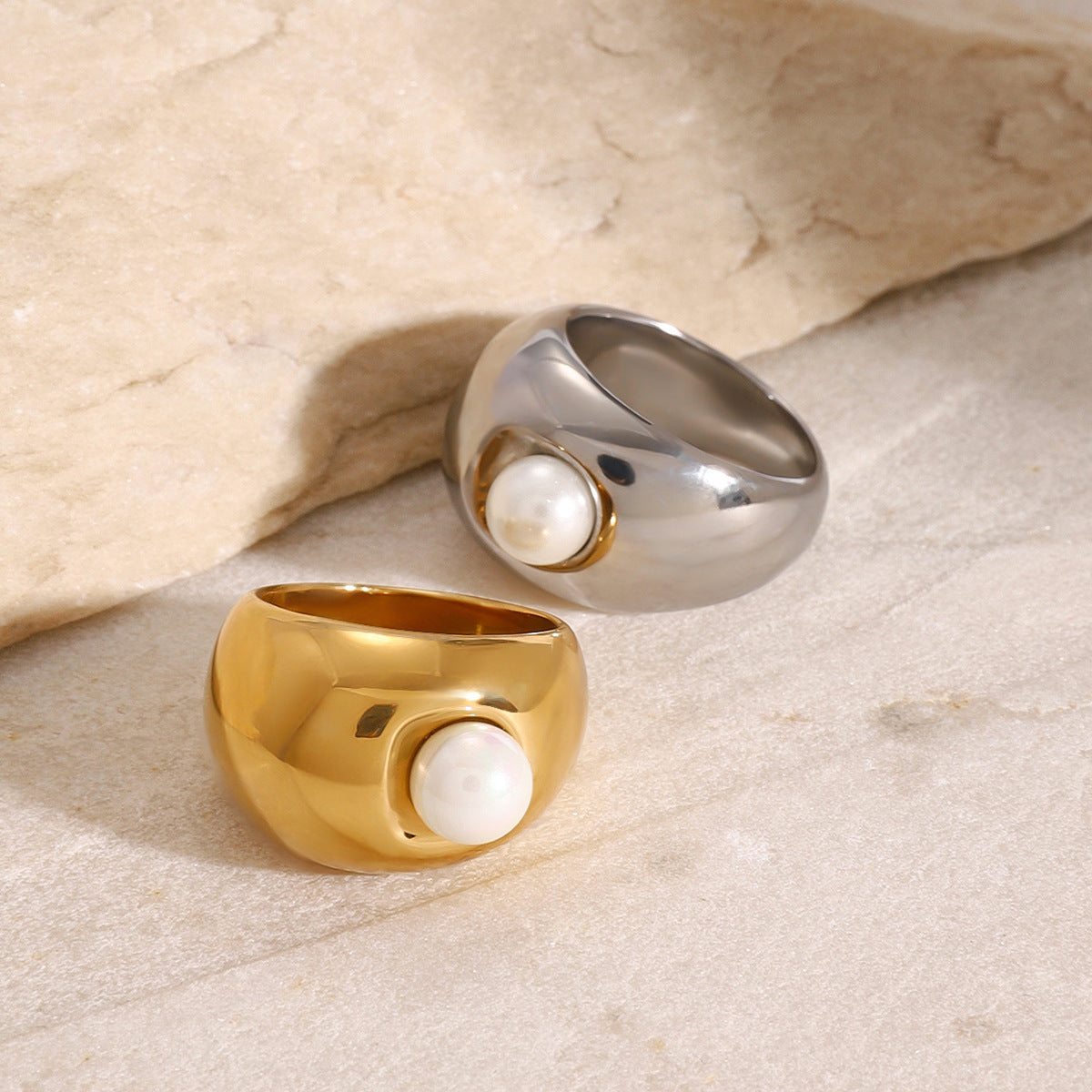 Stainless Steel Exaggerated Pearl Band Ring